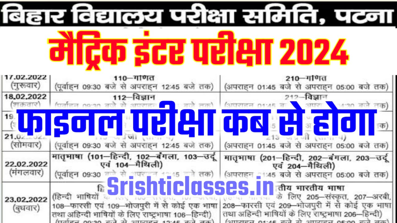 Bihar Board Matric Inter Final Exam Date 2024 Release