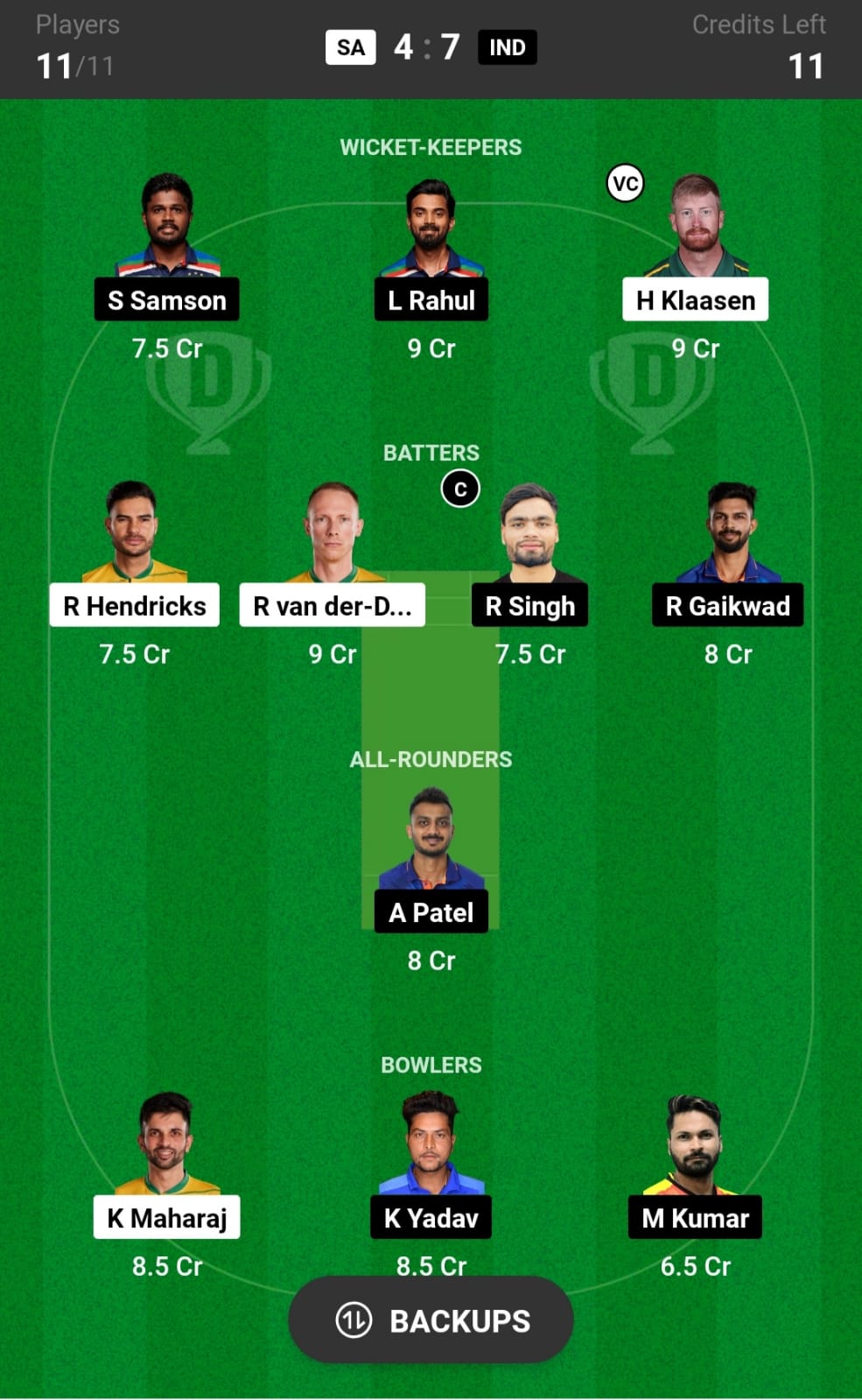 India vs South Africa dream11 best winning team today match