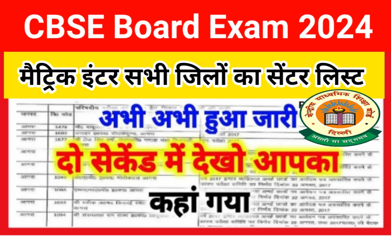 CBSE Class 10th 12th Exam Center List 2024 Out